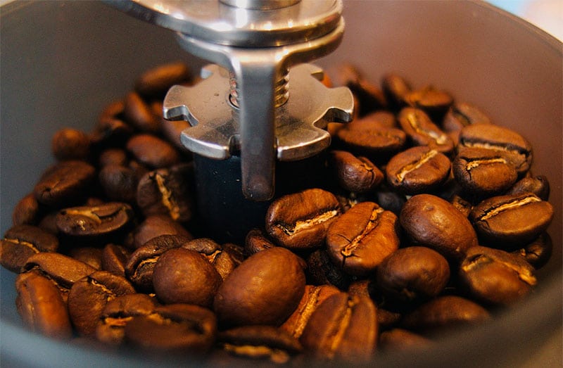 coffee beans in grinder